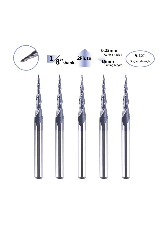 5PCS Tapered Ball Nose Carving End Mill 4MM Shank 0.25MM Radius 0.5MM Diameter Tips 3D Woodworking Tool CNC Router Bits - Image 2