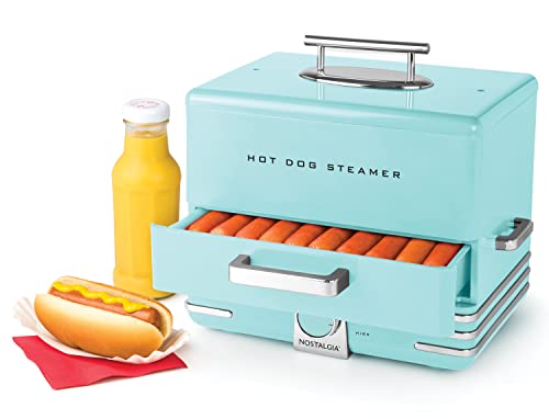 Nostalgia Extra Large DinerStyle Steamer 20 Hot Dogs and 6 Bun Capacity Perfect for Breakfast Sausages Brats Vegetables Fish Aqua