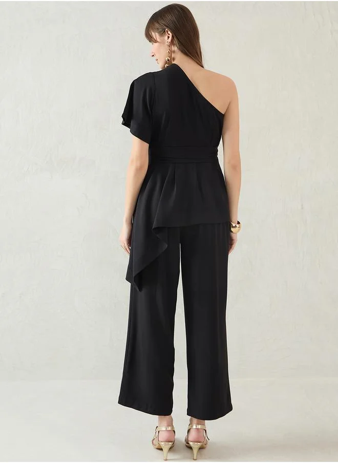 فيميلا One Shoulder Asymmetric Hem Top and Pants Co-Ords by Styli