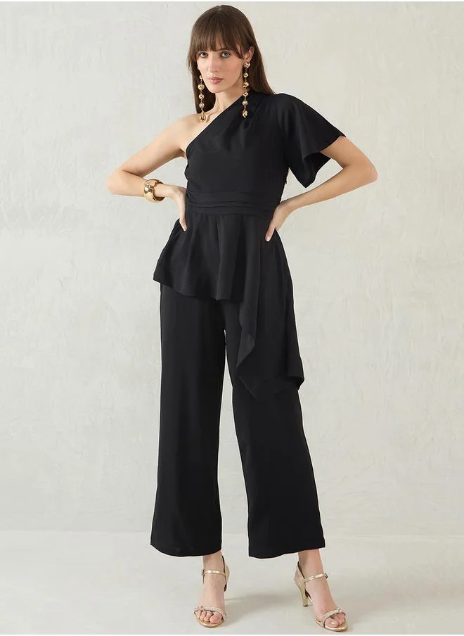 فيميلا One Shoulder Asymmetric Hem Top and Pants Co-Ords by Styli