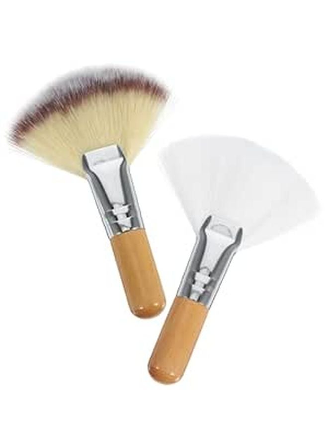 2 Pcs Soft Bristle Face Makeup Brushes For Loose Powder Setting Powder Short Handle Wood Style - Image 1