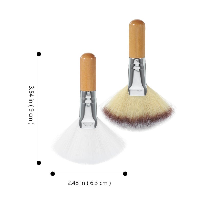 2 Pcs Soft Bristle Face Makeup Brushes For Loose Powder Setting Powder Short Handle Wood Style - Image 3