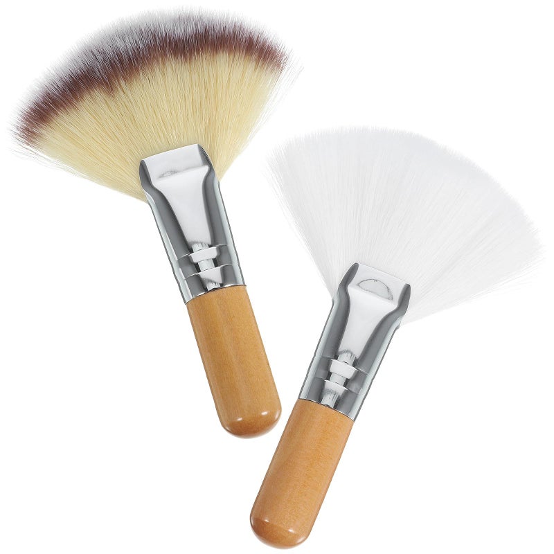 2 Pcs Soft Bristle Face Makeup Brushes For Loose Powder Setting Powder Short Handle Wood Style - Image 2