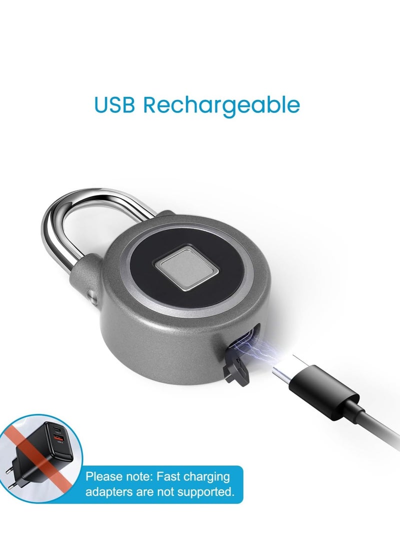 Fingerprint Padlock, Bluetooth Lock, Mobile APP, MEGAFEIS Smart Padlock with Keyless Biometric, Water Resistant, Suitable for Gym, Sports, Bike, School, Locker and Storage(Grey) - Image 4