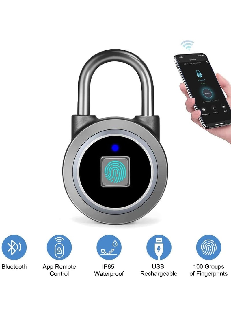 Fingerprint Padlock, Bluetooth Lock, Mobile APP, MEGAFEIS Smart Padlock with Keyless Biometric, Water Resistant, Suitable for Gym, Sports, Bike, School, Locker and Storage(Grey) - Image 2
