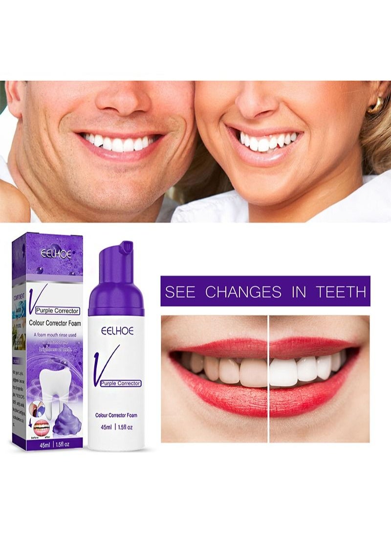 EELHOE - Purple Corrector，Colour Corrector Foam，Purple Teeth Whitening， Stain Remover，Teeth Whitening Booster，Purple Whitening Mousse 45ml，Purple Toothpaste (2 Bottles) - Image 1