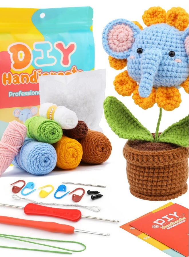 Crochet Kits for Beginners Adults, Complete Crochet Set with Potted Animals, Yarn, Hooks, and Instructions - Perfect Beginner Knitting Kit for Adults - Elephant Design - Image 1