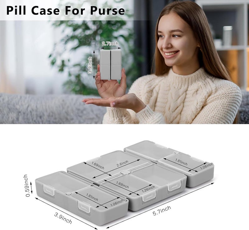 FYY Daily Pill Organizer, 7 Compartments Portable Pill Case Travel Pill Organizer,[Folding Design]Pill Box for Purse Pocket to Hold Vitamins,Cod Liver Oil,Supplements and Medication-Grey - Image 3