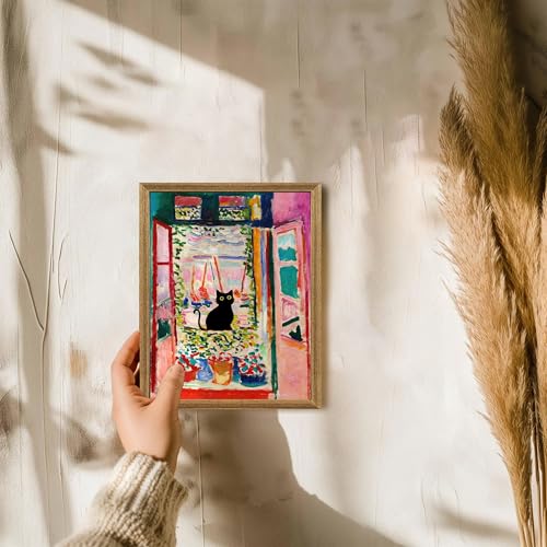Fantasy Artists Henri Matisse Cat Wall Art, Framed Open Window Black Cat Canvas Poster Prints, Abstract Aesthetic Wall Decors for Living Room, Oil Paintings for Room Bathroom Decorations 8" X 10" - Image 2