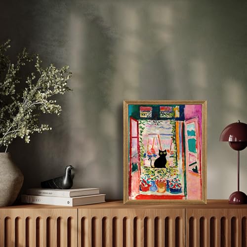 Fantasy Artists Henri Matisse Cat Wall Art, Framed Open Window Black Cat Canvas Poster Prints, Abstract Aesthetic Wall Decors for Living Room, Oil Paintings for Room Bathroom Decorations 8" X 10" - Image 4