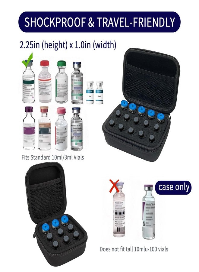 Yanmide Insulin Vial Case for Travel, Fits 10ml/3ml Bottles, Hard Shell Insulin Bottle Storage Organizer with Foam Slots & Mesh Pocket, Diabetic Supplies Organizer for Home and On-the-Go (9 Slots - Image 3