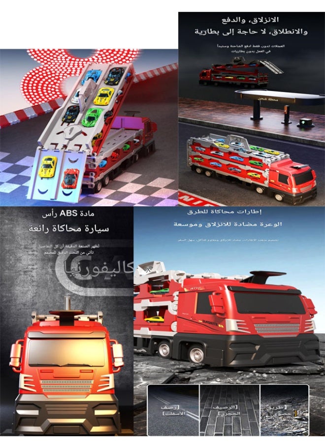 NIBEMINENT Folding Ejection Race Truck,24 PCS Alloy Cars,Transport Container Trucks,207 CM,Gifts For Boys 1+ Year - Image 3