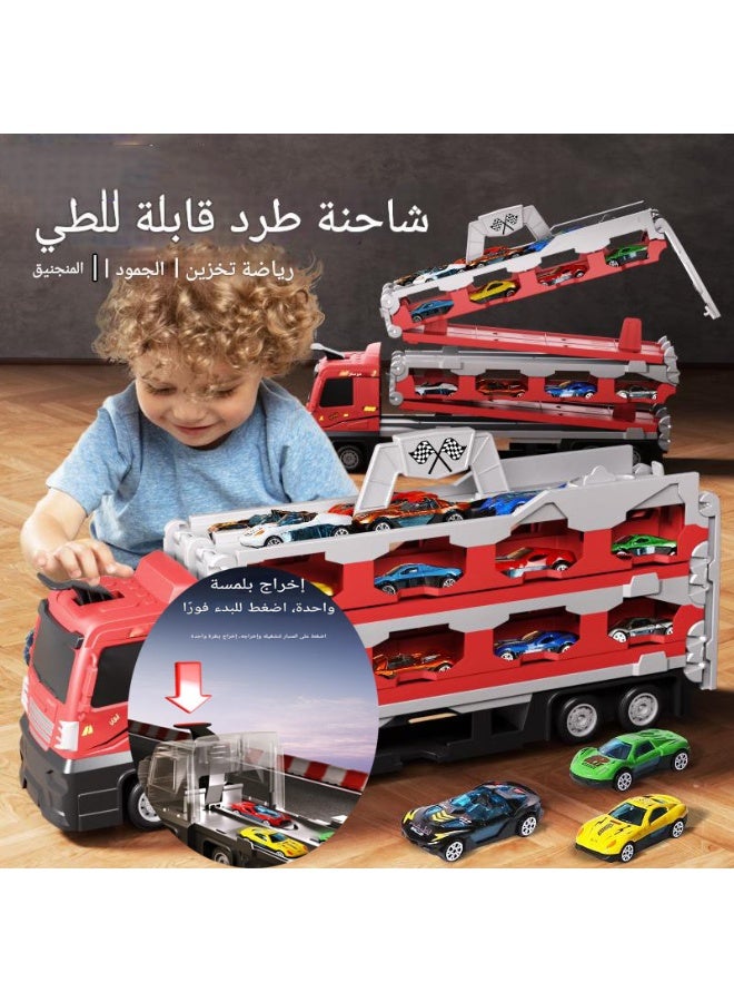 NIBEMINENT Folding Ejection Race Truck,24 PCS Alloy Cars,Transport Container Trucks,207 CM,Gifts For Boys 1+ Year - Image 4