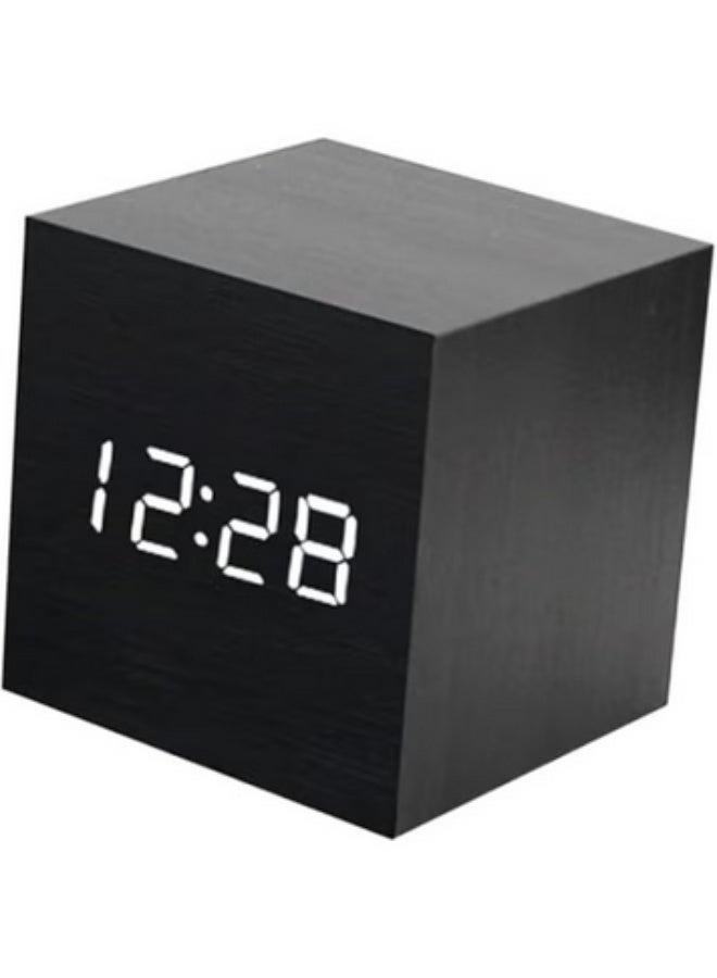 Organized Home Digital Alarm Clock Wooden LED Light Multifunctional Modern Cube Displays Date Temperature for Home Office Travel -Black - Image 5