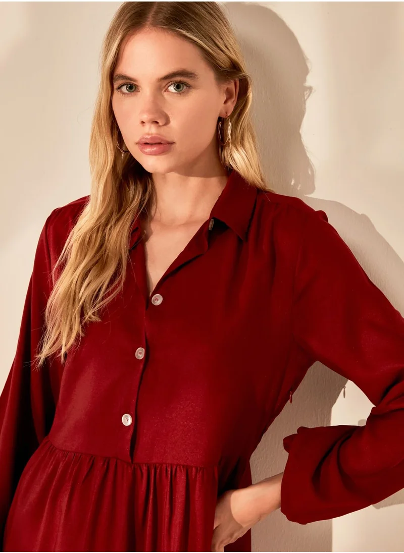 trendyol Balloon Sleeve Placket Dress