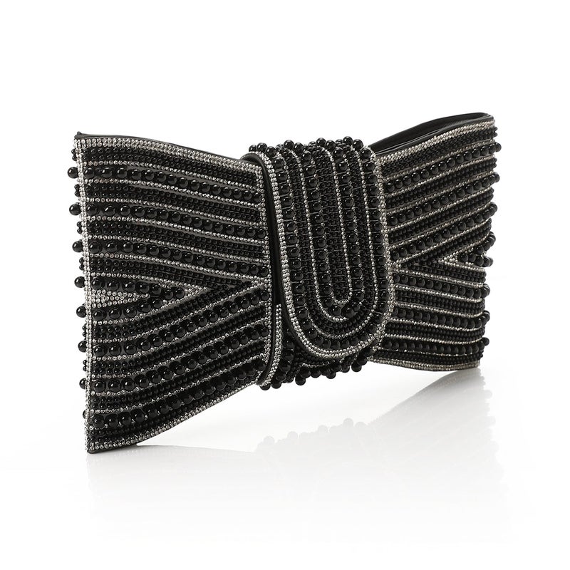 Mr.joe Pearl Bow Embellished Evening Clutch - Black - Image 2