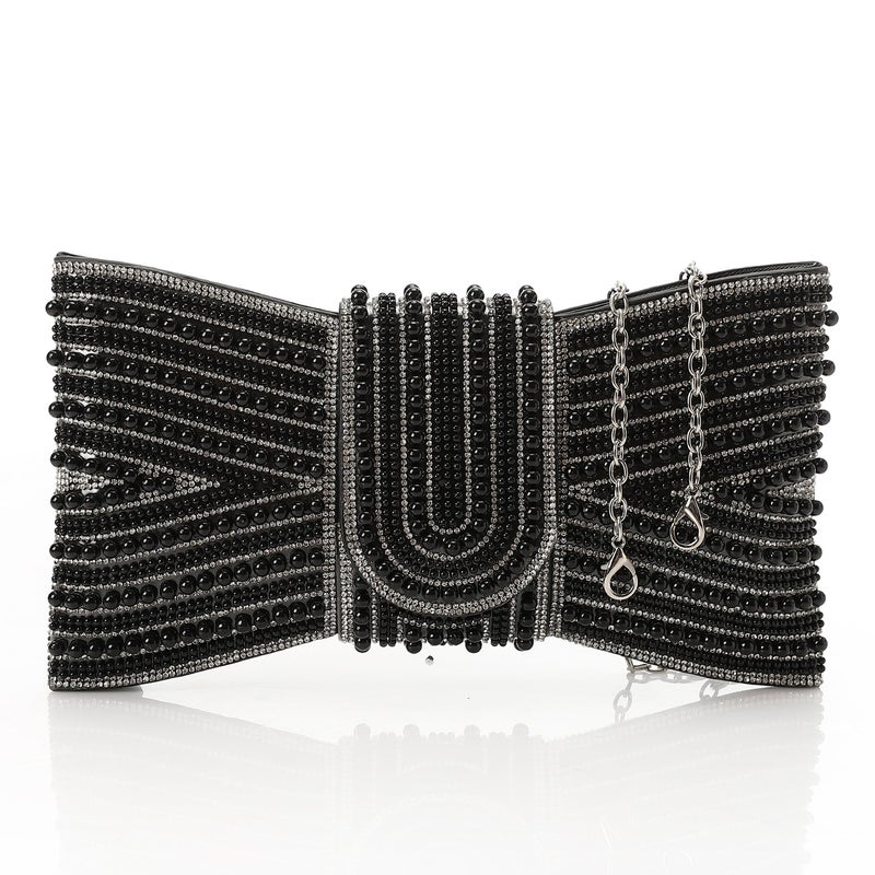 Mr.joe Pearl Bow Embellished Evening Clutch - Black - Image 1