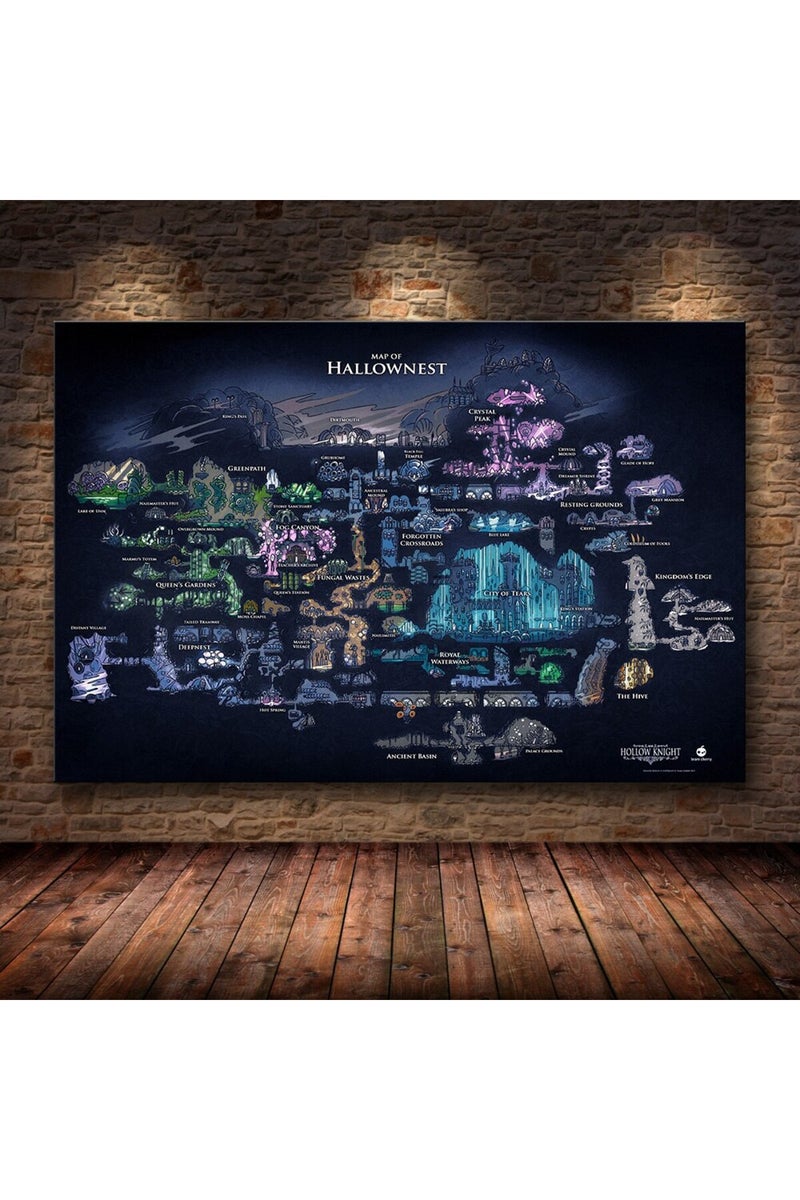 50x70cm No Frame P8 Hollow Knight Hallownest Map Game Poster HD Canvas Wall Art for Room Home Decor