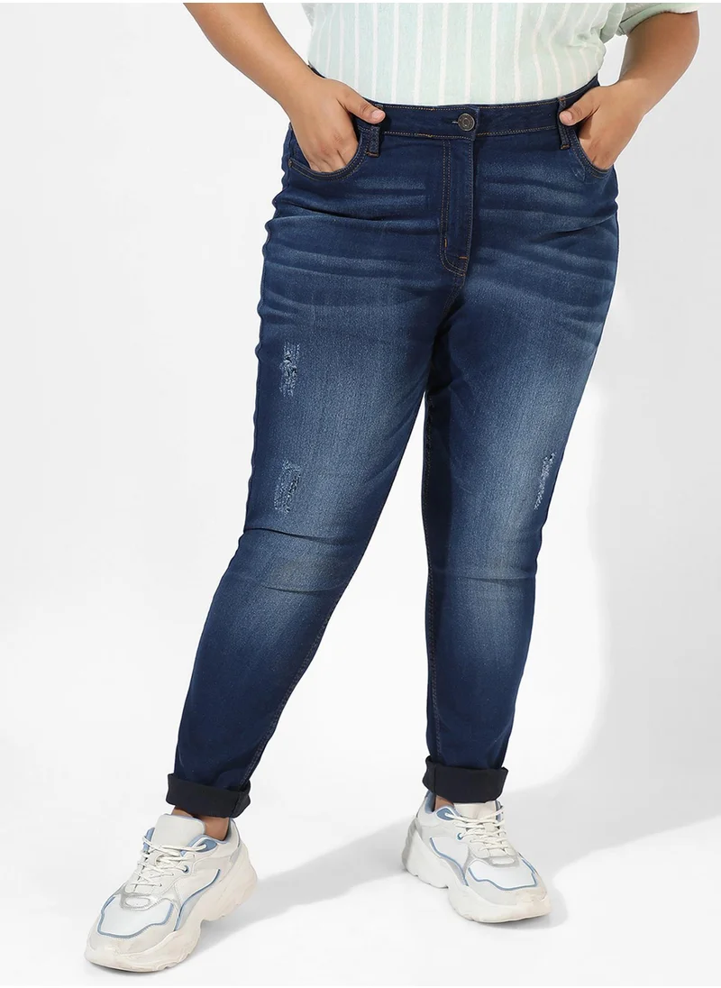 Instafab Plus Women's Mid-Rise Dark-Wash Denim Jeans