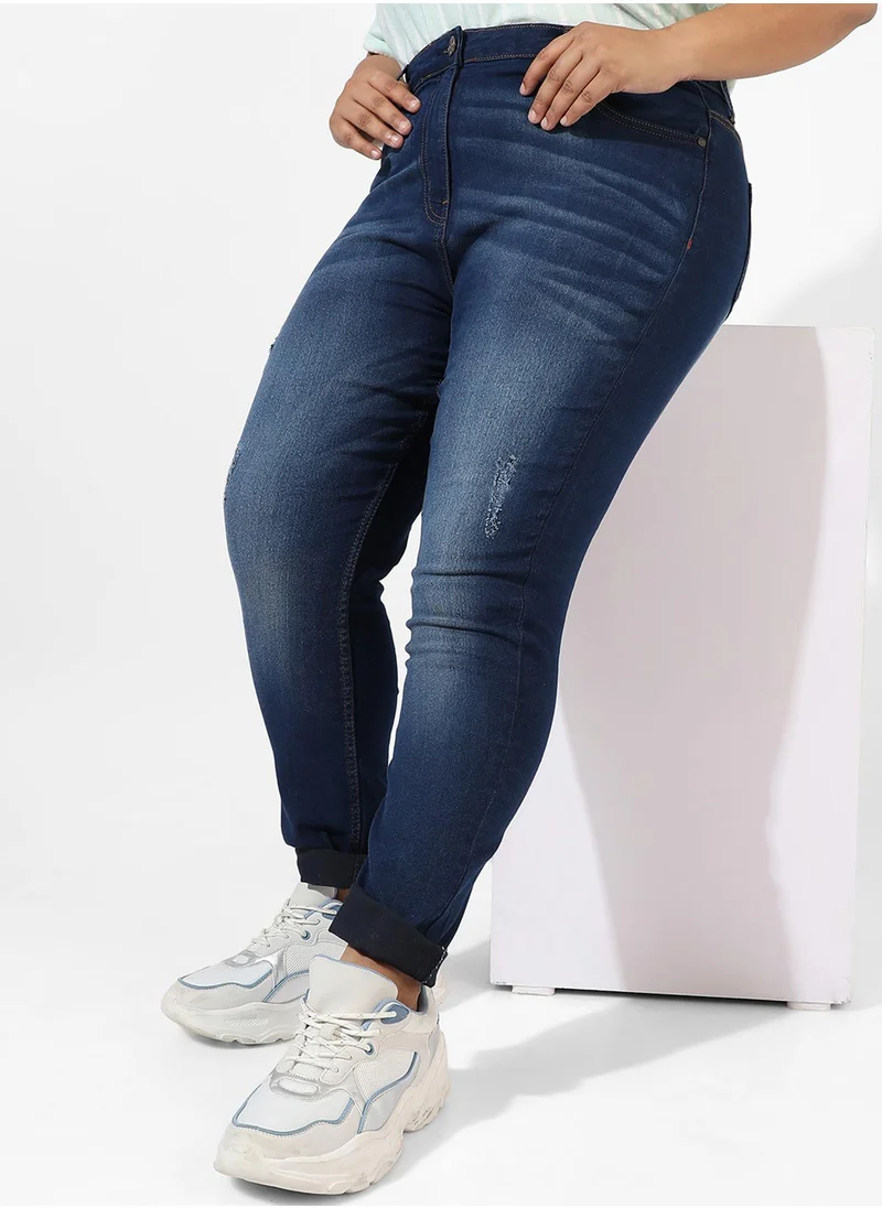 Instafab Plus Women's Mid-Rise Dark-Wash Denim Jeans