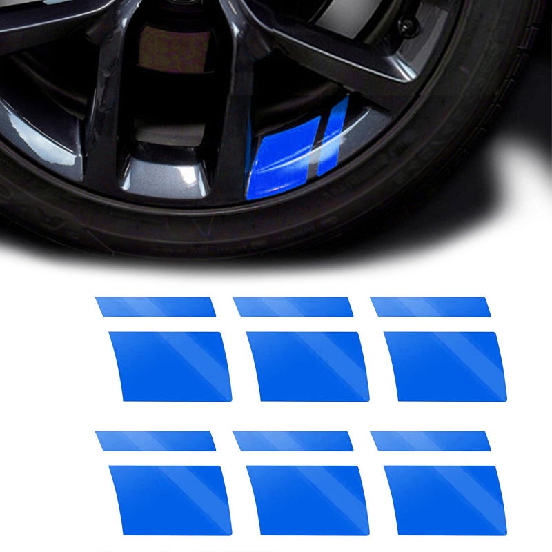 GKmow Pack-6 Car Reflective Stickers, Car Wheel Rim Stripe Decals, Universal Automotive Decals for 18-21 Inch Wheels Tire Rim Decoration Accessories (Blue) - Image 1