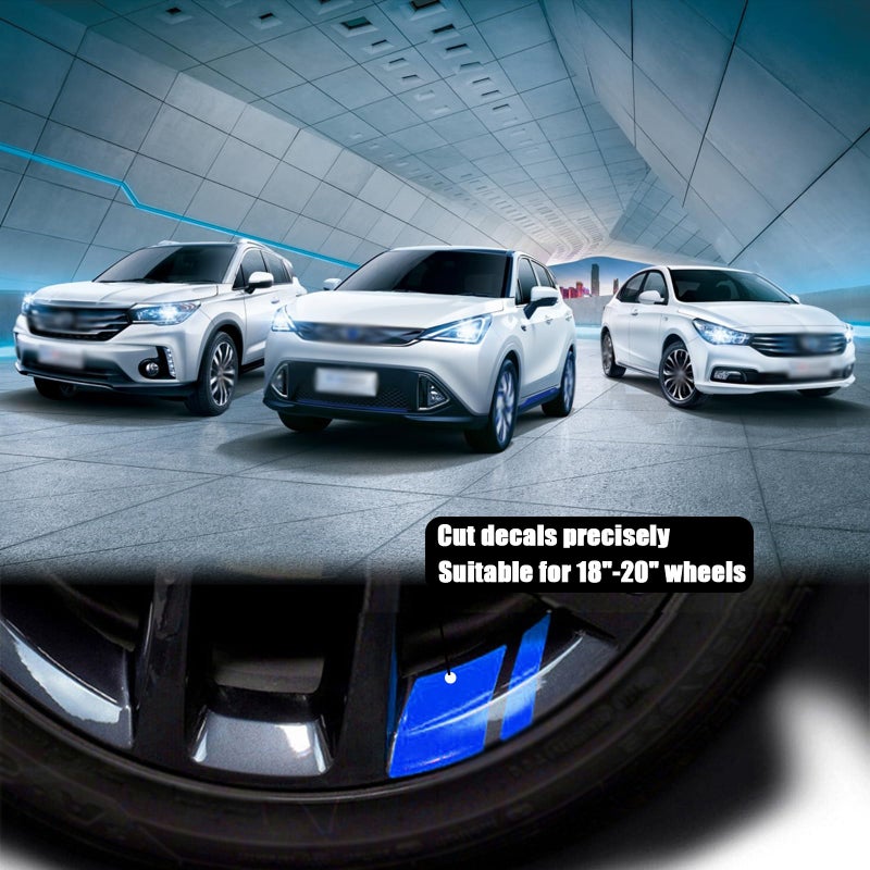GKmow Pack-6 Car Reflective Stickers, Car Wheel Rim Stripe Decals, Universal Automotive Decals for 18-21 Inch Wheels Tire Rim Decoration Accessories (Blue) - Image 4