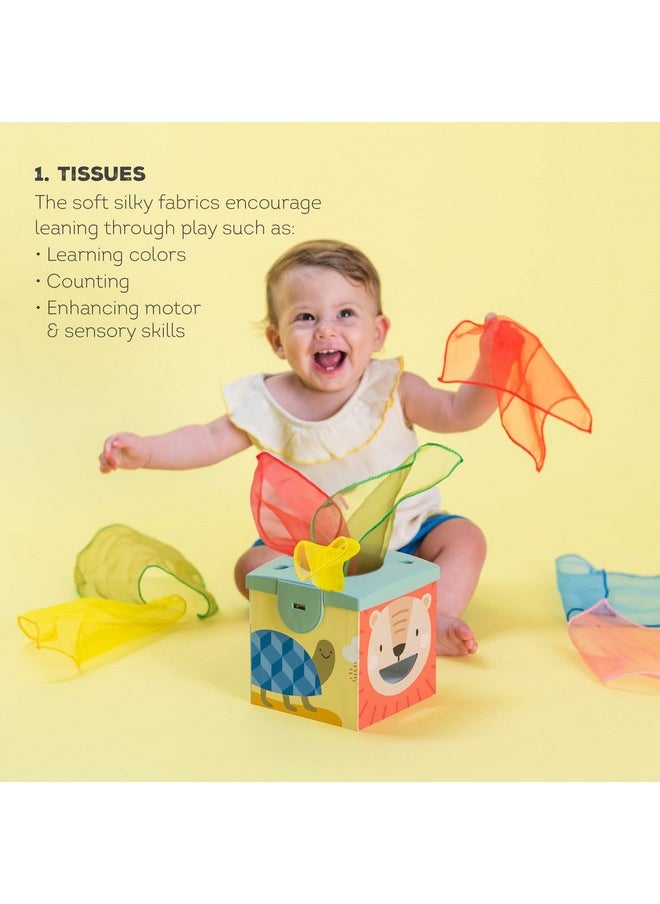 Taf Toys Taf Toys Sensory Baby Tissue Box, Object Permanence Box, Imaginary Play for Infants & Toddlers, Montessori Square Sensory Toys Colorful Pull Scarves, Play Balls & Cards Educational Preschool Learning  - Image 3