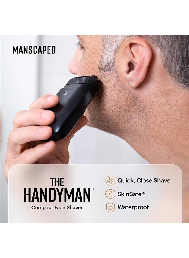® The Handyman™ Compact Face Shaver – Portable Men's Travel Facial Hair Groomer, USB-C Rechargeable Electric Razor, Waterproof, Cordless, Dual-Action SkinSafe™ Long-Hair Leveler & Foil Blades