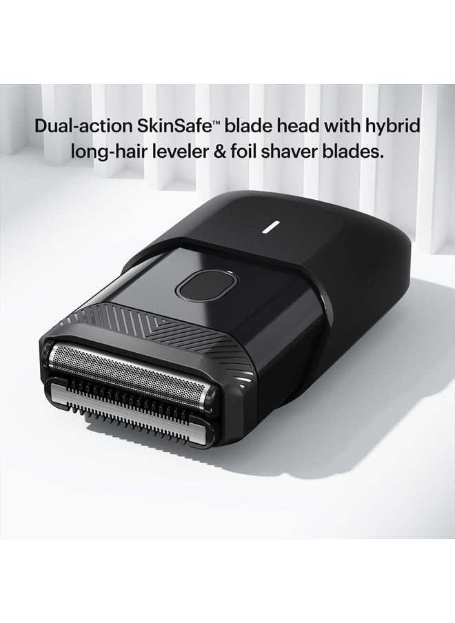 ® The Handyman™ Compact Face Shaver – Portable Men's Travel Facial Hair Groomer, USB-C Rechargeable Electric Razor, Waterproof, Cordless, Dual-Action SkinSafe™ Long-Hair Leveler & Foil Blades