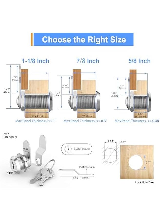 6 Pack Mailbox Lock Cam Locks Keyed Alike, 7/8 Cabinet Lock with Key, Secure File Cabinet Drawer, Mailbox Lock Replacement for Storage Door Tool Box, Zinc Alloy