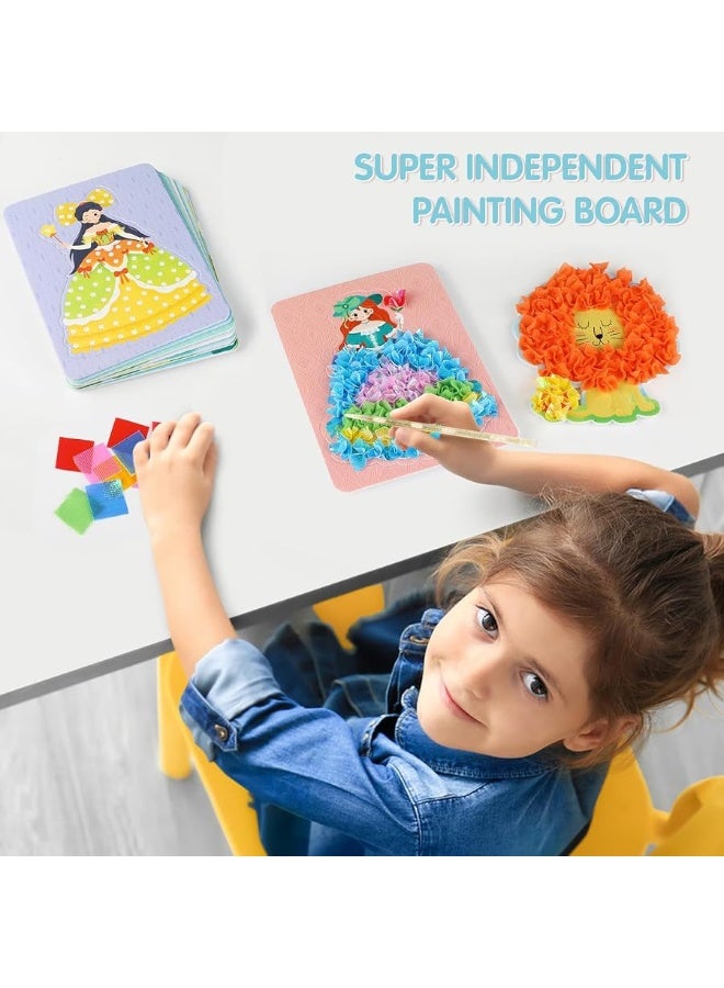 SUTENG Suteng Arts and Crafts Kits for Kids, Creative Poke Art Fabric Puzzle Puncture Painting for Girls, 10 Sheets DIY Poking Drawing Dress Up Boards, Art Paper Craft Kit Kids Toys Gifts (Dream World)  - Image 2
