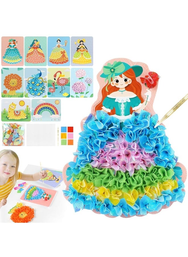 SUTENG Suteng Arts and Crafts Kits for Kids, Creative Poke Art Fabric Puzzle Puncture Painting for Girls, 10 Sheets DIY Poking Drawing Dress Up Boards, Art Paper Craft Kit Kids Toys Gifts (Dream World)  - Image 4
