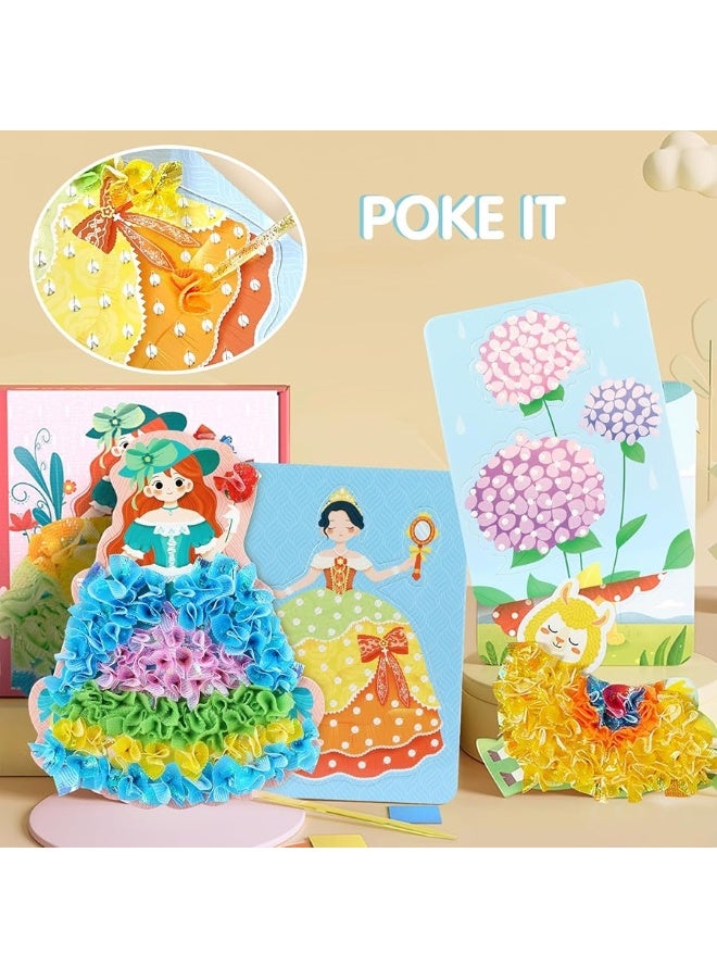SUTENG Suteng Arts and Crafts Kits for Kids, Creative Poke Art Fabric Puzzle Puncture Painting for Girls, 10 Sheets DIY Poking Drawing Dress Up Boards, Art Paper Craft Kit Kids Toys Gifts (Dream World)  - Image 5