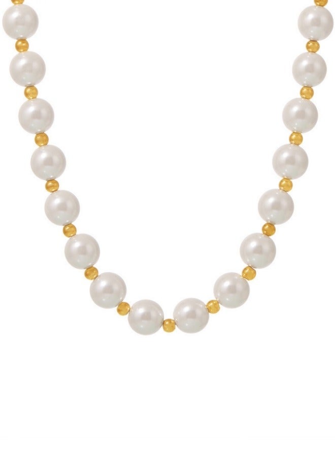 Titanium steel shell pearl necklace imitation pearl sweater chain jewelry women's accessories - Image 1