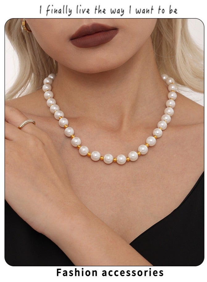 Titanium steel shell pearl necklace imitation pearl sweater chain jewelry women's accessories - Image 2