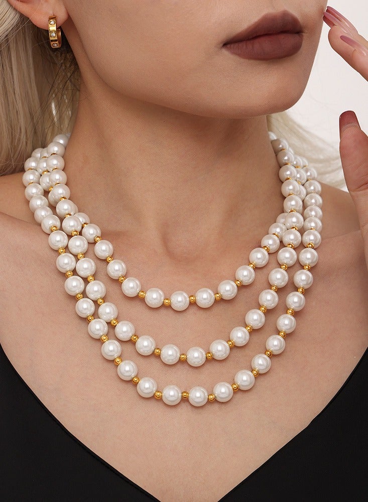 Titanium steel shell pearl necklace imitation pearl sweater chain jewelry women's accessories - Image 3
