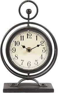 JUMBO HUMBLE JUMBO HUMBLE Vintage Metal Table Clock on Stand,Decorative Desk and Shelf Clock,Rustic Black Mantel Clock for  - Image 1