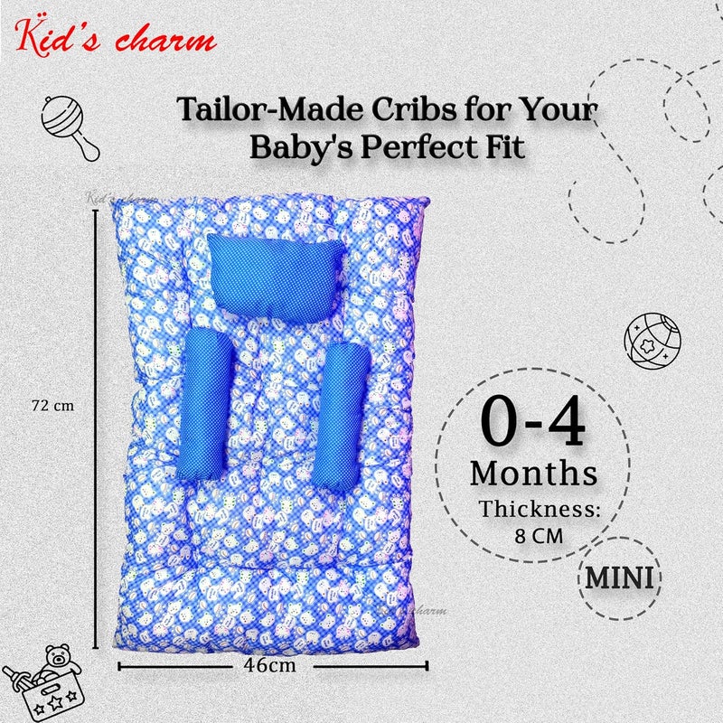 Kid's Charm Kids Charm Baby Sleeping TeddyMini Portable 2 in 1 for 0 to 4 Months New Born Baby Baby Sleeping Bed Cotton PillowBlue - Image 2