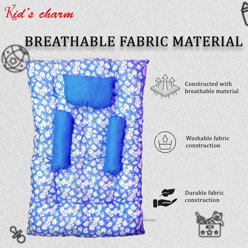 Kid's Charm Kids Charm Baby Sleeping TeddyMini Portable 2 in 1 for 0 to 4 Months New Born Baby Baby Sleeping Bed Cotton PillowBlue - Image 4