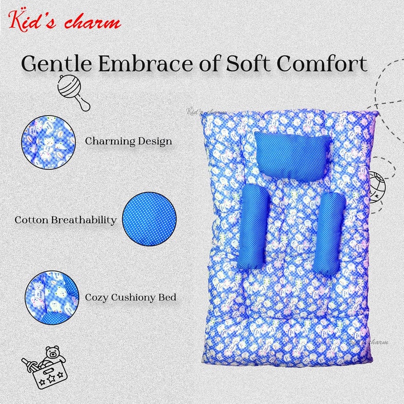 Kid's Charm Kids Charm Baby Sleeping TeddyMini Portable 2 in 1 for 0 to 4 Months New Born Baby Baby Sleeping Bed Cotton PillowBlue - Image 5