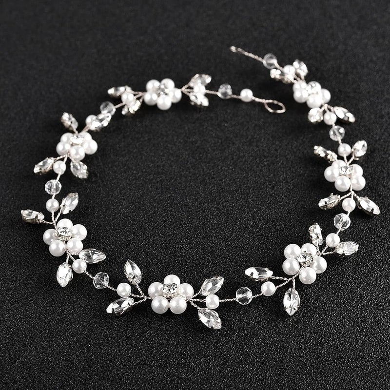 DonLeeving Flower Girl Headpiece Silver Wedding Pearls Rhinestone Headband Princess Hair Accessories for Birthday Party First Communion Wedding