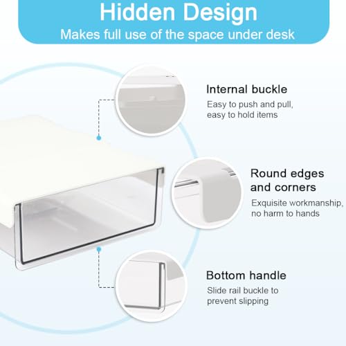 OFIFO® Pull-Out Under Desk Drawer Organizer, Hidden Sliding Storage Box with Adhesive No-Drill Install for Stationery, Makeup, Office Supplies & Tools, 8.2x6.4x2.4 Inch - Image 3