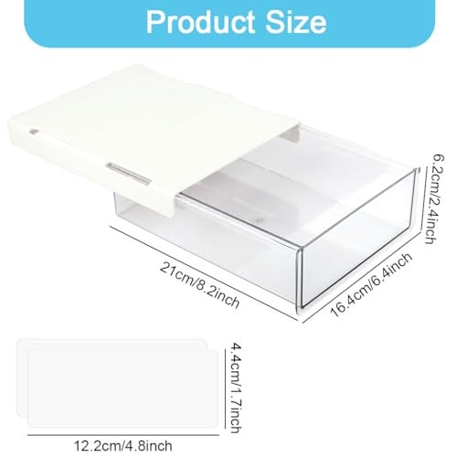 OFIFO® Pull-Out Under Desk Drawer Organizer, Hidden Sliding Storage Box with Adhesive No-Drill Install for Stationery, Makeup, Office Supplies & Tools, 8.2x6.4x2.4 Inch - Image 2