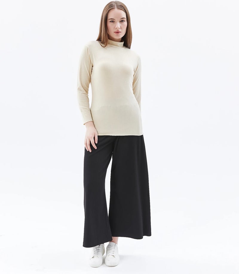 Defy's Women's Stand Collar Long Sleeve T-Shirt Ecru  - Image 1