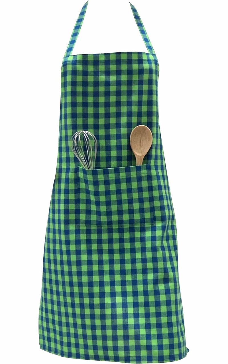 PIXEL HOME Cotton Apron for Men and Women - Green Checked - Image 4