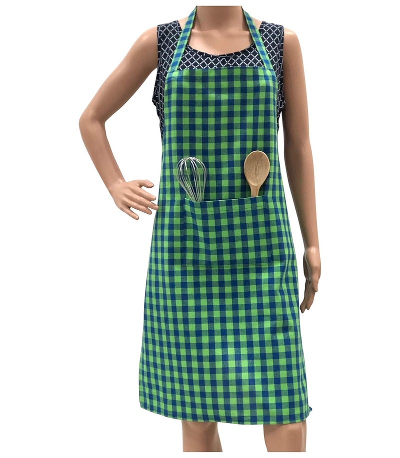 PIXEL HOME Cotton Apron for Men and Women - Green Checked - Image 1