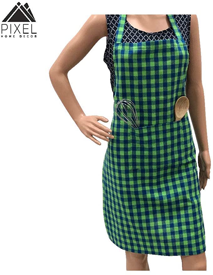 PIXEL HOME Cotton Apron for Men and Women - Green Checked - Image 2