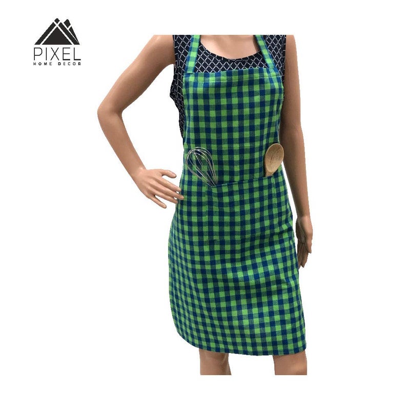 PIXEL HOME Cotton Apron for Men and Women - Green Checked - Image 5
