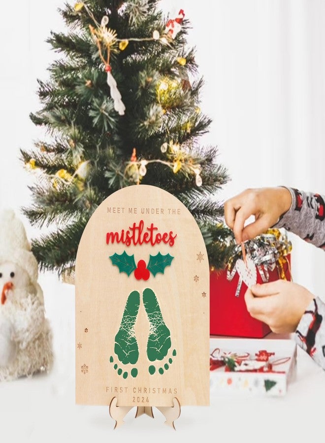 Agkvw Baby's First Christmas DIY Footprint Sign Board - Christmas Footprint DIY Art, Wooden Christmas Mistletoes Sign, Custom Children's Keepsake 2024, Personalized Baby Christmas Decor - Image 4