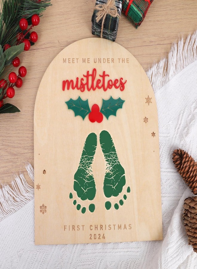 Agkvw Baby's First Christmas DIY Footprint Sign Board - Christmas Footprint DIY Art, Wooden Christmas Mistletoes Sign, Custom Children's Keepsake 2024, Personalized Baby Christmas Decor - Image 1